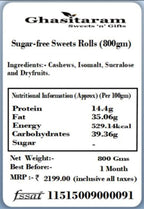 Ghasitaram Gifts Indian Sweets - Sugar-free Sweets Rolls (800gm)
