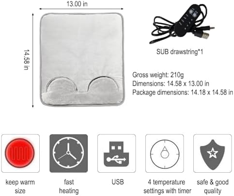 USB-Powered Plush Electric Heater Foot Warmer with 5 Temperature Settings, Double-Sided Portable Heater for Winter, Under Desk & Office Use – Perfect Idea Gift