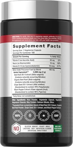 Horbäach Nitric Oxide Beet Root Capsules | 180 Count | with Nitrates and Precursor | for Men and Women | Vegetarian, Non-GMO, Gluten Free Supplement