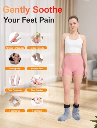 CAMECO 2-in-1 Cordless Foot Heating Pad & Massagers for Feet Neuropathy Pain Relief, 5000mAh 104℉-140℉ Heated Foot Warmers for Women Men, Rechargeable Vibration Heating Booties for Ankle Under Desk