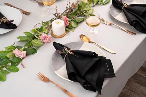 D'Moksha Homes Black Linen Napkins Set of 4 - Classic Hemstitch 100% Pure Linen Hemstitch Dinner Napkins 20 x 20 Inch for Spring - Handcrafted and Machine Washable