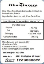 Jaiccha Ghasitaram Rakhi Gifts for Brothers Rakhi Dryfruits - Desi Ghee Fried Salted Almonds 400 GMS in Brown Paper Pouch with Rudraksh Rakhi