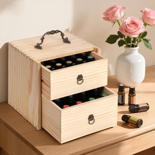 TORIBIO Essential Oil Storage Box for 40 Bottles, Wooden Essential Oils Holder Organizer Holds 5-30ml for Young Living & Doterra Bottles