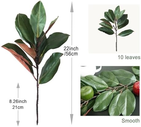 Magnolia Stems 6PCS Single Stem Fake Leaves for Home Table Festivals Indoor Outdoor Decor (Green)