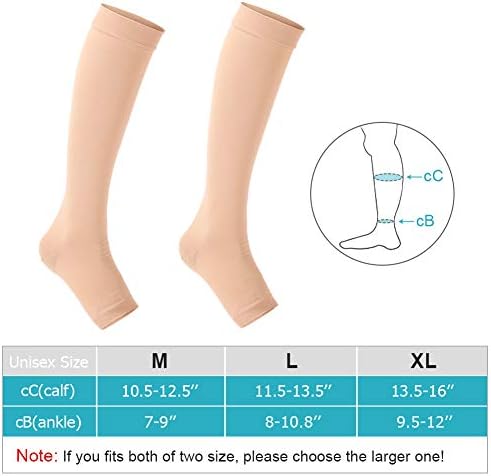 Compression Socks for Men Women, Open Toe Flight Compression Stockings, 20-30 mmHg Graduated Support Knee High Calf Compression Sleeves for Pregnancy Travel Work Varicose Veins(XL-Skin)