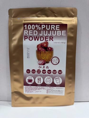 100% Pure Jujube Powder 红枣粉 Natural Powder, Great Flavor for Drinks, Smoothie, Yogurt, Baking, Cookies, Cakes and Beverages, Non-GMO Powder, No Filler, No additives 100G/3.25oz