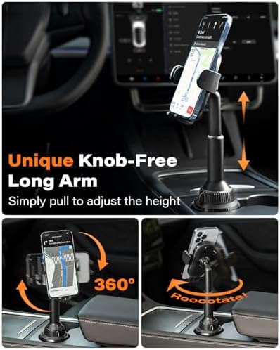 APPS2Car Universal Car Cup Phone Holder | Quick Extension Long Arm | 360° Swivel | Adjustable for iPhone, Samsung, Google, and All Smartphones | Stable & No Shake Design