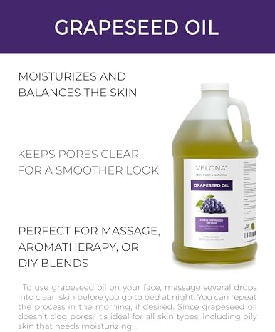 velona Grapeseed Oil 64 fl oz | 100% Pure and Natural Carrier Oil | Refined | Skin, Face, Body, Hair Care | Use Today - Enjoy Results
