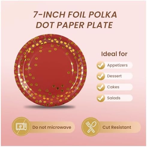 75PCS Paper Plates and Napkins Set - Red and Gold Dot Disposable Party Dinnerware Includes Paper Plates, Napkins, Forks Decorations for Christmas, Birthdays and Weddings, Serves 25