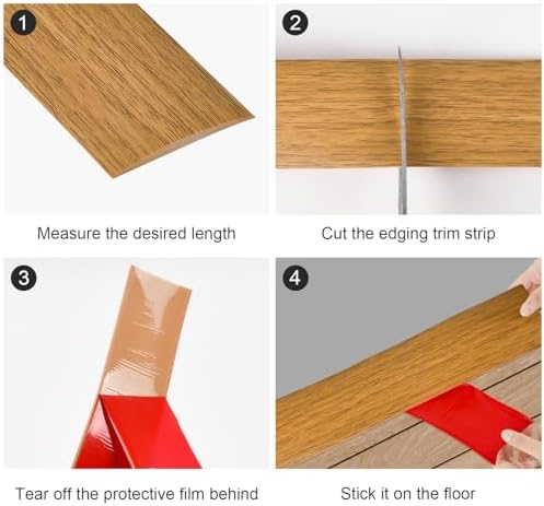 Vinyl Floor Transition Strip, Self Adhesive Floor Cover Strips PVC Laminate Threshold Strip Bar Flat Divider Strip for Floor Gaps, Doorways Threshold, Carpet, 2" Wide (Light Brown Wood Grain, 10Ft)