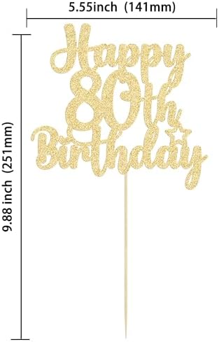 Gyufise 1Pc Happy 80th Birthday Cake Topper Glitter Cheers to 80 Years Old Birthday Cake Pick for Happy 80th Birthday Anniversary Party Cake Decorations Supplies Gold