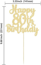 Gyufise 1Pc Happy 80th Birthday Cake Topper Glitter Cheers to 80 Years Old Birthday Cake Pick for Happy 80th Birthday Anniversary Party Cake Decorations Supplies Gold