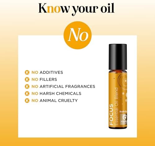 Focus Essential Oil Roll On - Aromatherapy Essential Oil Roller with Invigorating Pure Citrus and Mint Oils - Attention and Focus Essential Oil Blend with Eucalyptus Peppermint & Grapefruit (1 Pack)