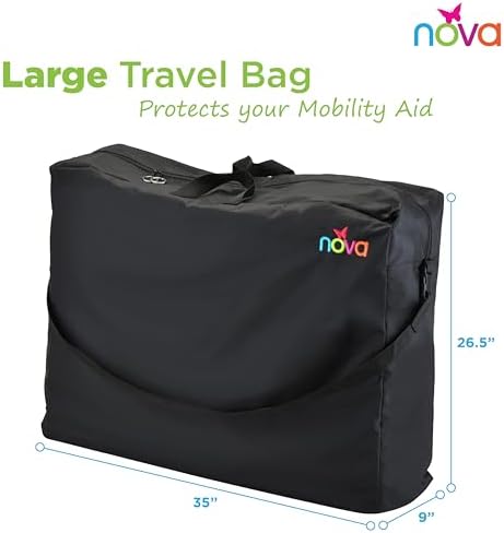 NOVA Medical Products Extra-Large Carry & Travel Bag for Rollator Walkers & Transport Chairs, Black, 1 Count