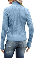 Esobo Women's Classic-fit Lightweight Cable Long Sleeve Mockneck Loose Casual Sweater Jumpers