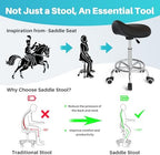 YEEZEE Saddle Stool Ergonomic- Comfortable Rolling Saddle Stool with Wide Thick Saddle Seat Padding, Swivel Adjustable Saddle Chair with Wheels and Ring Pedal for Medical Massage Salon (Dark Black)
