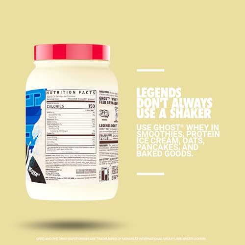 GHOST Whey Protein Powder, Oreo - 2LB, 25G of Protein - Whey Protein Blend -Post Workout Fitness & Nutrition Shakes, Smoothies, Baking & Cooking - Cookie Pieces Inside