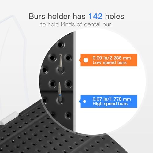 Black Dental Bur Block 142 Holes Bur Box Bur Holder, Annhua Dental Bur Organizer Plastic with Cover Case for Needle, Bur, File