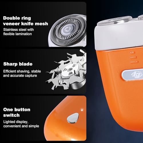 Mini Electric Shaver - USB C Fast Charge Portable Small Shavers for Men | Women - Dual Head Pocket Shaver Washable Travel Electric Razor Powerful Wet & Dry Mini Razor - Easy One Button Use (Orange)