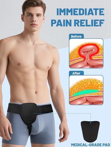Hernia Belts for Men Inguinal, Hernia Belt for Women, Inguinal Hernia Support for Left or Right Side, Comfortable Adjustable Waist Strap with Removable Compression Pads