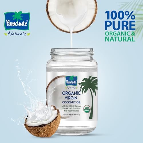 Parachute Naturalz Organic Virgin Coconut Oil | Cold Pressed | Unbleached | Unrefined | Non-Hydrogenated | MCT Oil | USDA Certified |16 Fl. Oz | Glass Jar | Pack of 2