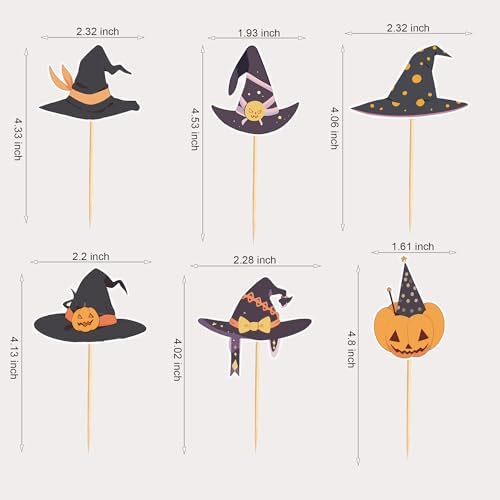 24pcs Witch Hat Cupcake Toppers Halloween Party Decorations Halloween Witch Hat Theme Cake Decorations for Birthday Party Baby Shower Supplies