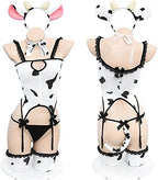 JasmyGirls Womens Sexy Maid Cosplay Lingerie Furry Milk Cow Costume Kawaii Anime Bikini Set Mini Leopard Bra and Panty Outfit (White3)