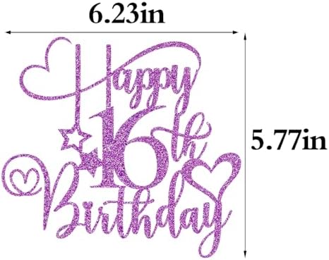 Purple Glitter Happy 16th Birthday Cake Topper, 16th Birthday/Anniversary Cake topper (Purple-16th)