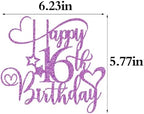 Purple Glitter Happy 16th Birthday Cake Topper, 16th Birthday/Anniversary Cake topper (Purple-16th)