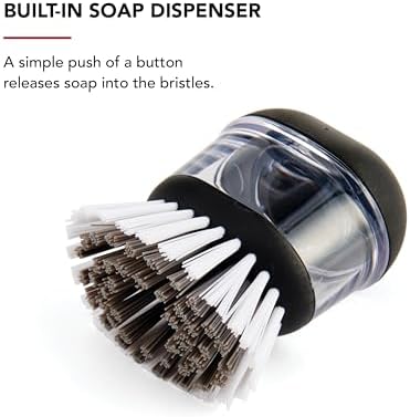 KitchenAid Soap Dispensing Palm Brush with Built in Easy to Fill Soap Dispenser, Non Slip Grip for Easy Cleaning, Safe on Non Stick Cookware, 2.95 x 2.17 x 3.54 inches, Black