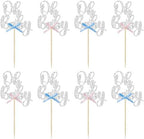 Gyufise 36Pcs Oh Baby Cupcake Toppers with Blue Pink Bowknot Silver Glitter Baby Shower Cupcake Picks Gender Reveal Cupcake Topper Decoration for Gender Reveal Baby Shower Kids Birthday Party Supplies