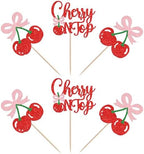 24 PCS She's the Cherry On Top Cupcake Toppers Glitter Sweet Cherry Cupcake Picks Cherry On Top Baby Shower Decorations for Fruit Theme Wedding Bridal Shower Birthday Party Cake Decorations Supplies