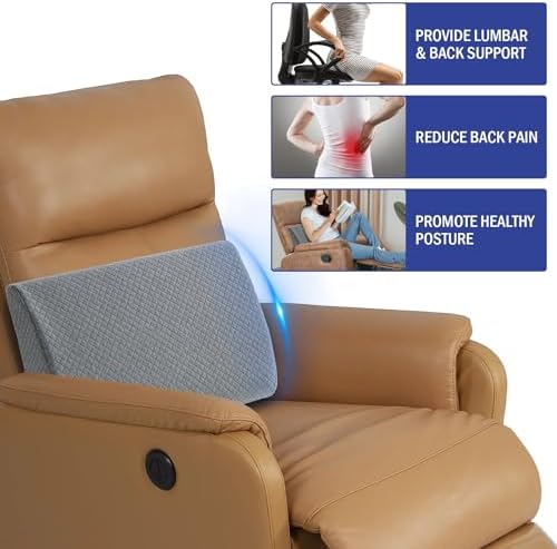 HOMBYS Lumbar Support Pillow for Recliner Chair, Memory Foam Back Support Cushion for Elderly,Extra Large Lumbar Support Pillow,Thick Backrest for Home Reading (Grey, 20“x13.5"x5")