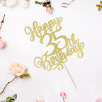 PALASASA 1 PCS Happy 35th Birthday Cake Topper-Gold Glitter Cheers to 35 Years Birthday Cake Pick 35 Fabulous Cake Decoration,Happy 35th Birthday/Anniversary Party Cake Decorations (Gold 35th)