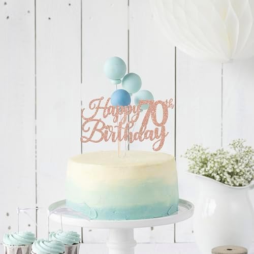 Rsstarxi 1 Pack Happy 70th Birthday Cake Topper Glitter Cheers to 70 Years Hello 70 Fabulous Cake Pick for It's My 70 Birthday Theme Celebrate Party Cake Decorations Supplies Rose Gold