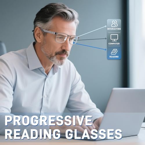 2 Pack Men's Progressive Multifocal Reading Glasses,Rectangle Metal Frame with Spring Hinge Silicone Temple Blue Light Blocking Lenses Computer Readers Anti Eyestrain,2.5x