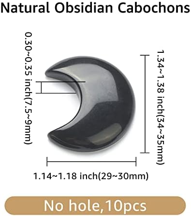 SUPERFINDINGS 10Pcs Natural Obsidian Cabochons Crescent Moon Black Gemstone Healing Crescent New Carved Stones Crystal Worry Stones for Jewelry Making Meditation Balancing Pendant Decor
