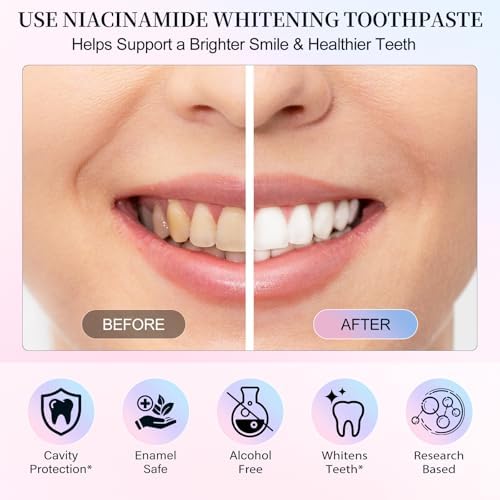 Niacinamide Whitening Toothpaste,Gum Repair, Effectively Whitens Teeth, Protects Tooth Enamel, Effectively Whitens Teeth, Protects Tooth Enamel,Freshens Breath 24 Hours (2 Pack)