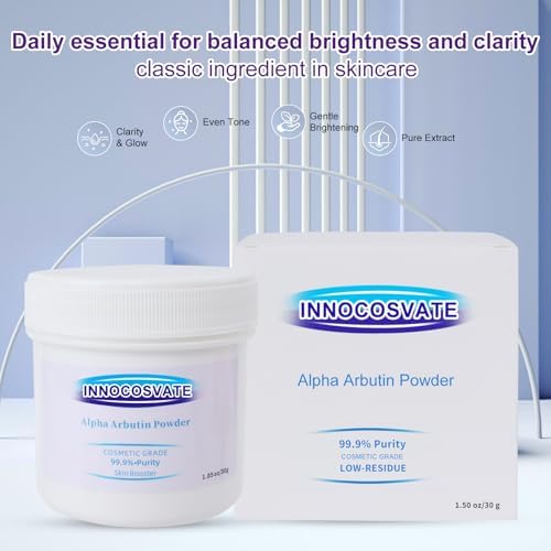 Alpha Arbutin Powder, 99.9% High Purity - Skin Brightening & Even Tone Active Ingredient for DIY Cosmetics, 30 Grams