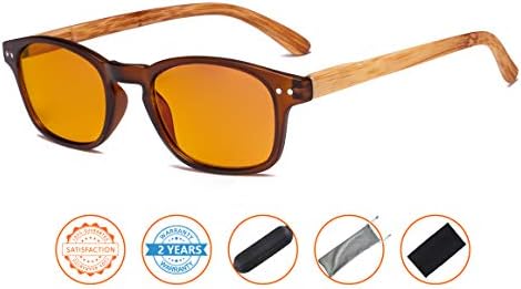 CessBlu Blue Light Blocking Glasses with Orange Tinted Fliter Lens Computer Reading Glasses with Bamboo-Look Temples