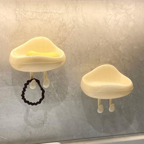 Wall-Mounted Draining Soap Holder Set – Cute Cloud & Big Mouth Cartoon Soap Dishes – No-Drill Bathroom Storage Rack