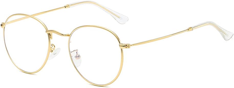 Junsika Round Blue Light Glasses for Women Men Retro Circle Computer Gaming Glasses Clear Lens Metal Frame Eyeglasses