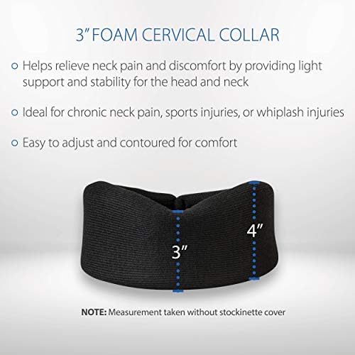 Core Products Soft Foam Cervical Collar Neck Support Brace, Helps Stabilize Vertebrae & Relieve Spinal Pressure for Men & Women - Black, Large Fits (2.7-3.2 inch) Height