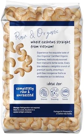 Jiva Organics Raw Organic Cashews (Whole) 4 Pound Bag