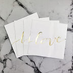White Luncheon Paper Napkins Stamped with Sparkle Gold Love - Folded 6.5 x 6.5inch for Wedding, Bridal/Baby Shower, Dinner Birthday Party (48Count)