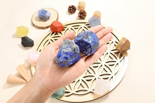Jovivi 2pcs Raw Lapis Lazuli Crystals,Large 1.6-2.2" Healing Crystals Natural Rough Stones Crystal for Tumbling, Cabbing, Home Decoration, Polishing, Wicca & Reiki