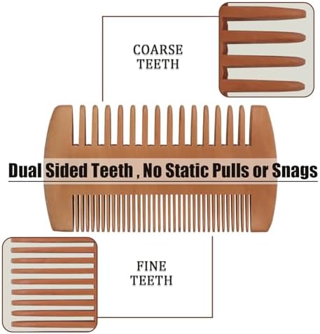 Pearwood Beard Comb, Wooden Beard Comb for Men with Leather Case, Dual-Sided Teeth for Beard Grooming