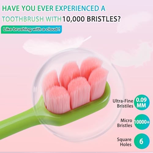 6 Count Ultra-Soft Toothbrush for Sensitive Gums – 10,000 Extra-Gentle Bristles for Adults, Pregnancy, Braces & Elderly, Gum Care, Individually Wrapped with Travel Case (Colors May Vary)