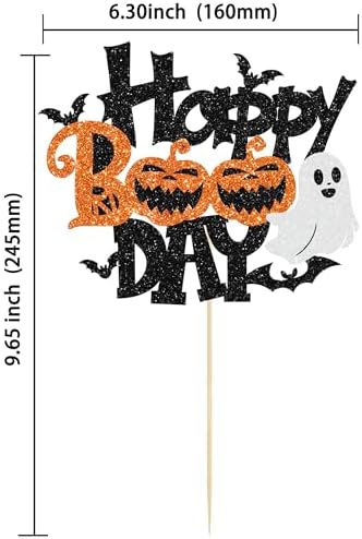1Pcs Happy Boo Day Cake Topper - Glitter Little Boo Halloween Party Decoration - Spooky Bat Cake Pick for Ghost Halloween Theme Baby Shower Kids Birthday Party