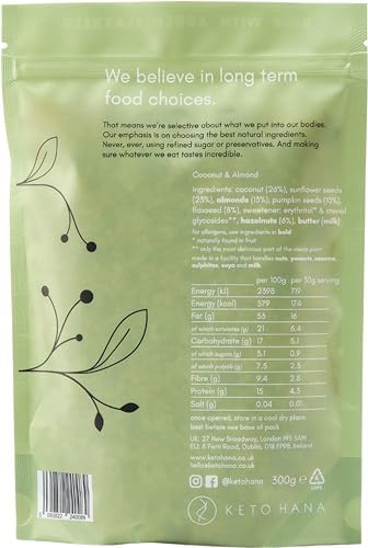 Keto Hana Coconut & Almond Original Butter Keto Granola Breakfast Cereal with just 1.1g Net Carbs (300g) Low Carb, High Protein Snack